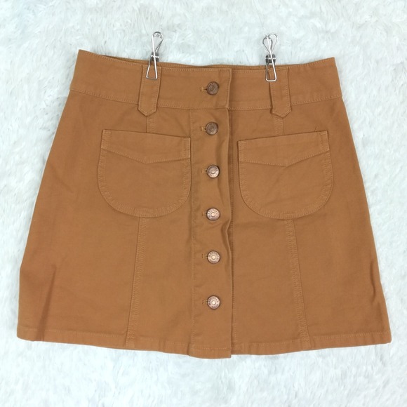Madewell Womens Skirt Mini Camel Brown Button Front Seamed Cargo‎ Pockets 00 - Picture 1 of 6